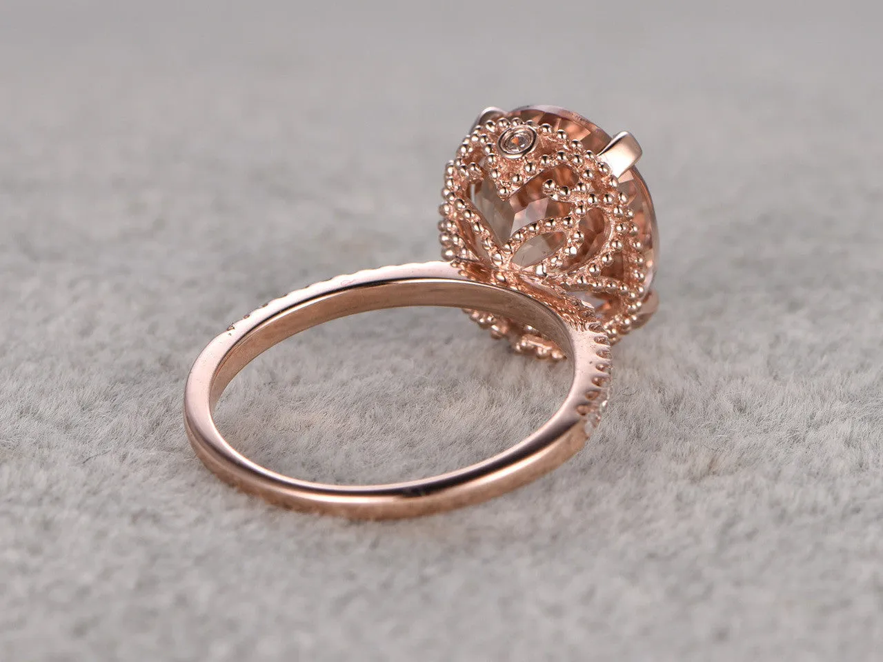 9x11mm Oval 3.5 carat Morganite Engagement Ring Diamond Wedding Ring 14k Rose Gold  Filigree Retro Vintage Floral Set