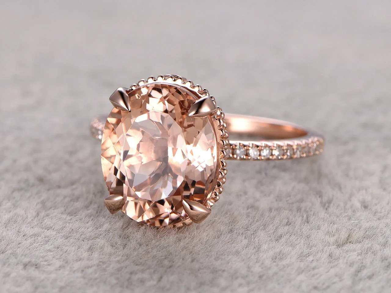 9x11mm Oval 3.5 carat Morganite Engagement Ring Diamond Wedding Ring 14k Rose Gold  Filigree Retro Vintage Floral Set