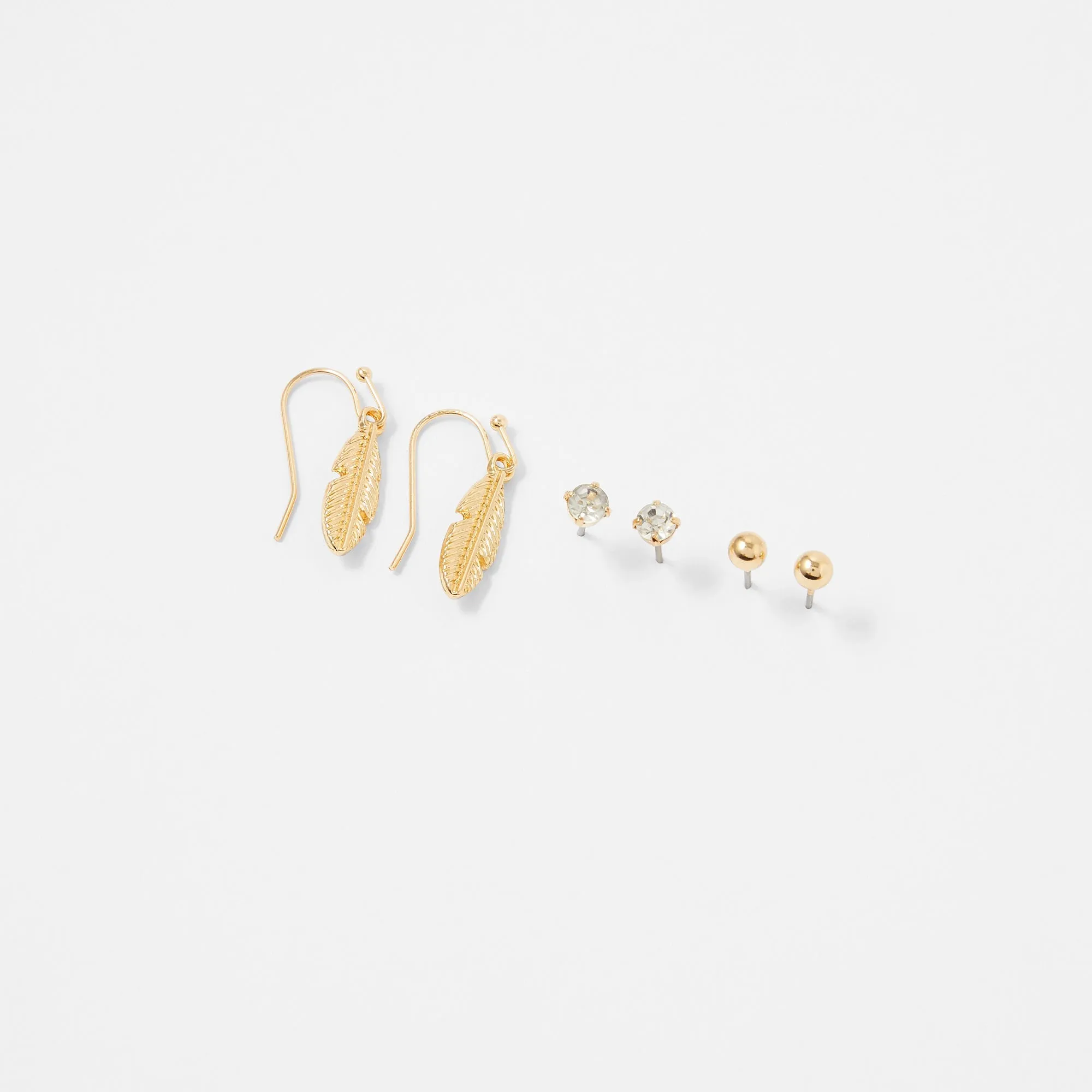 Accessorize London 3 X Stud And Leaf Droplet Pack