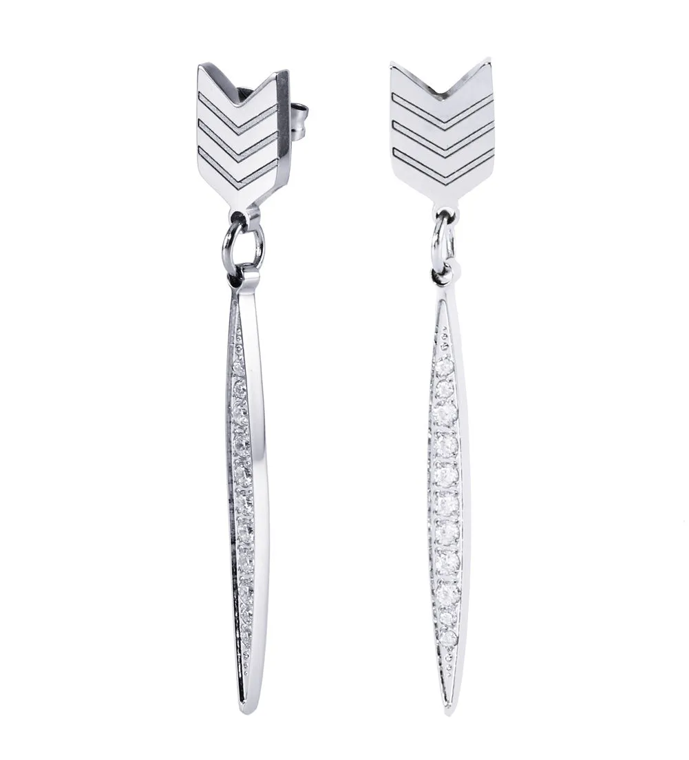 Addison 18k White Gold Plated Arrow Drop Dangle Earrings with Simulated Diamond Crystals