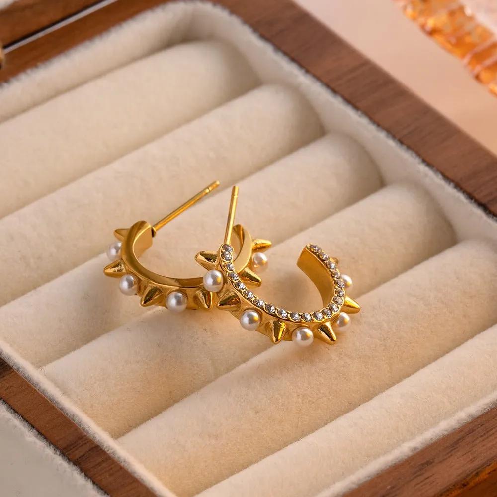 Adrenaline Spike|Gold and Pearl Hoop Earrings