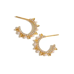 Adrenaline Spike|Gold and Pearl Hoop Earrings