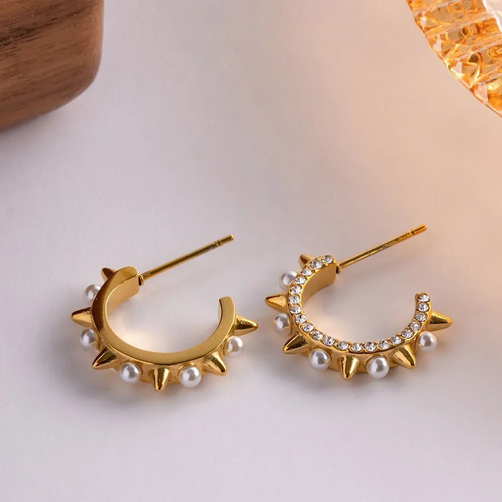 Adrenaline Spike|Gold and Pearl Hoop Earrings