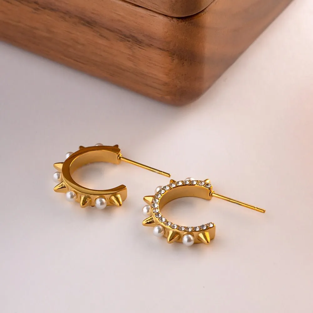 Adrenaline Spike|Gold and Pearl Hoop Earrings