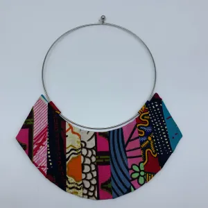 African Print Bangle Thin Necklace-Reversible Pink Variation 2