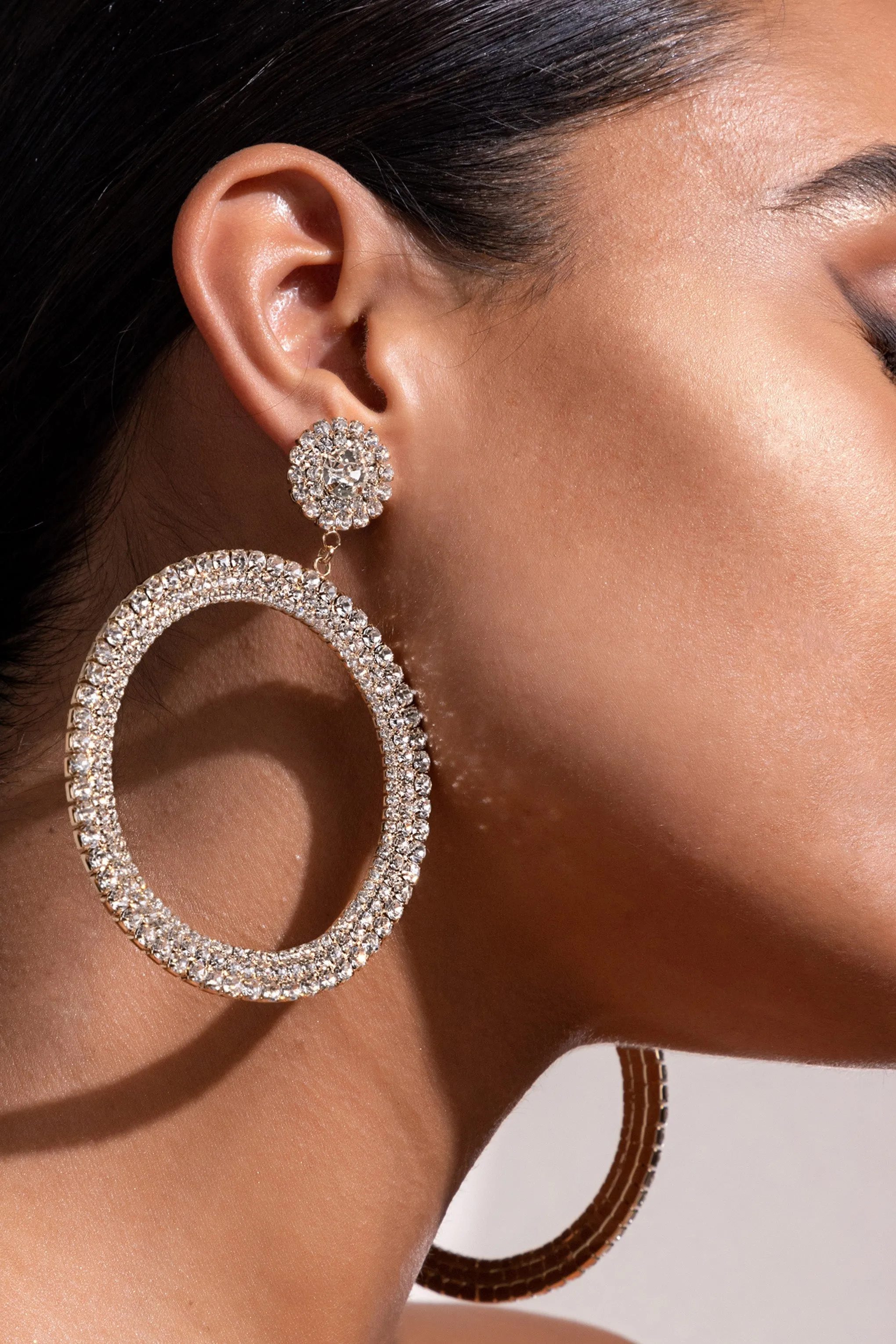 Amalia | Gold Large Crystal Drop Hoop Earrings