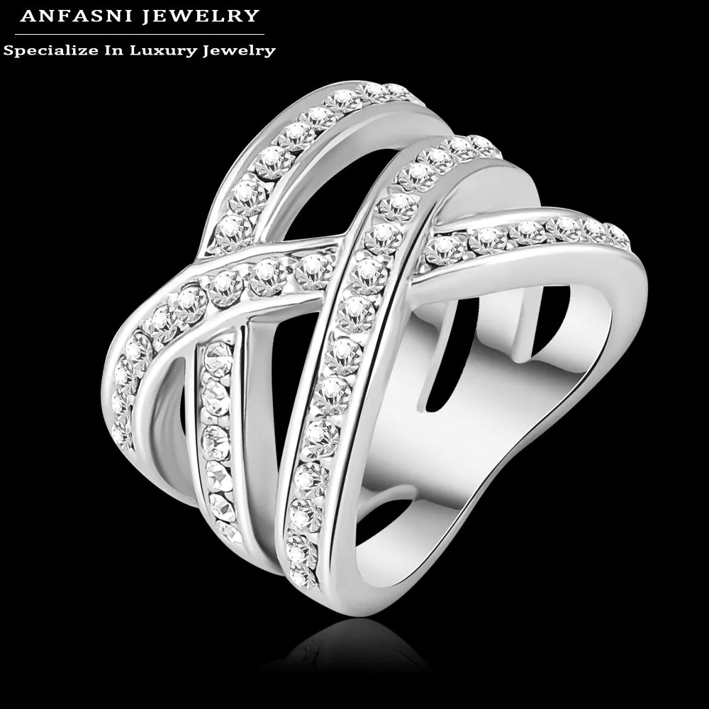 ANFASNI Latest Design Brand Ring Silver Color Genuine SWA Stellux Austrian Crystal Luxury Ring For Women Ri-HQ0120-b