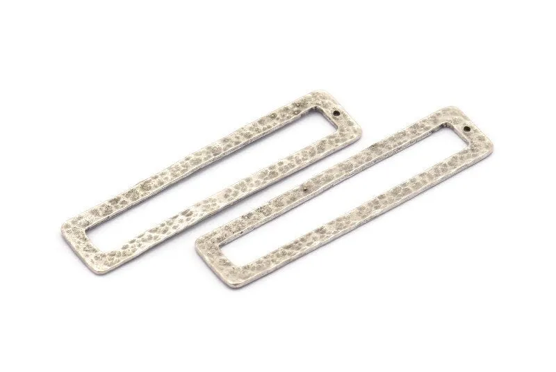 Antique Silver Rectangle Connector, 3 Antique Silver Plated Brass Rectangle Connectors With 1 Hole (52x12x3x1mm) BS 1883 H0440