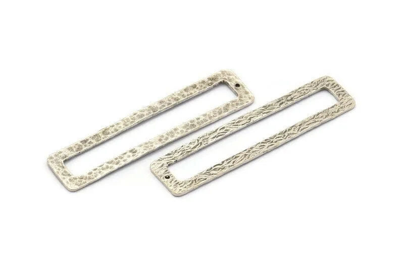 Antique Silver Rectangle Connector, 3 Antique Silver Plated Brass Rectangle Connectors With 1 Hole (52x12x3x1mm) BS 1883 H0440