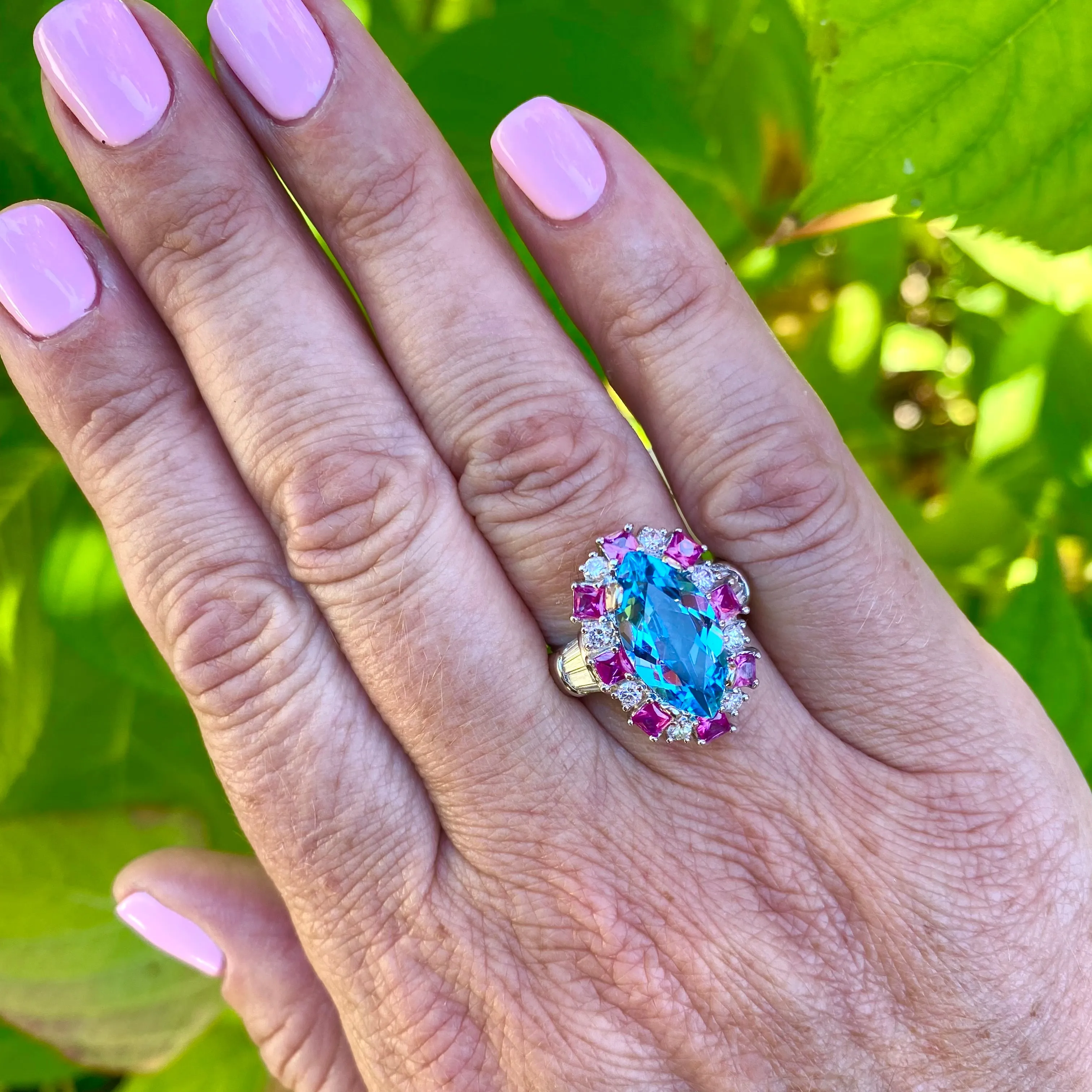 Aquamarine & Diamond Ruby Ring