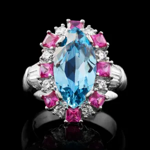 Aquamarine & Diamond Ruby Ring