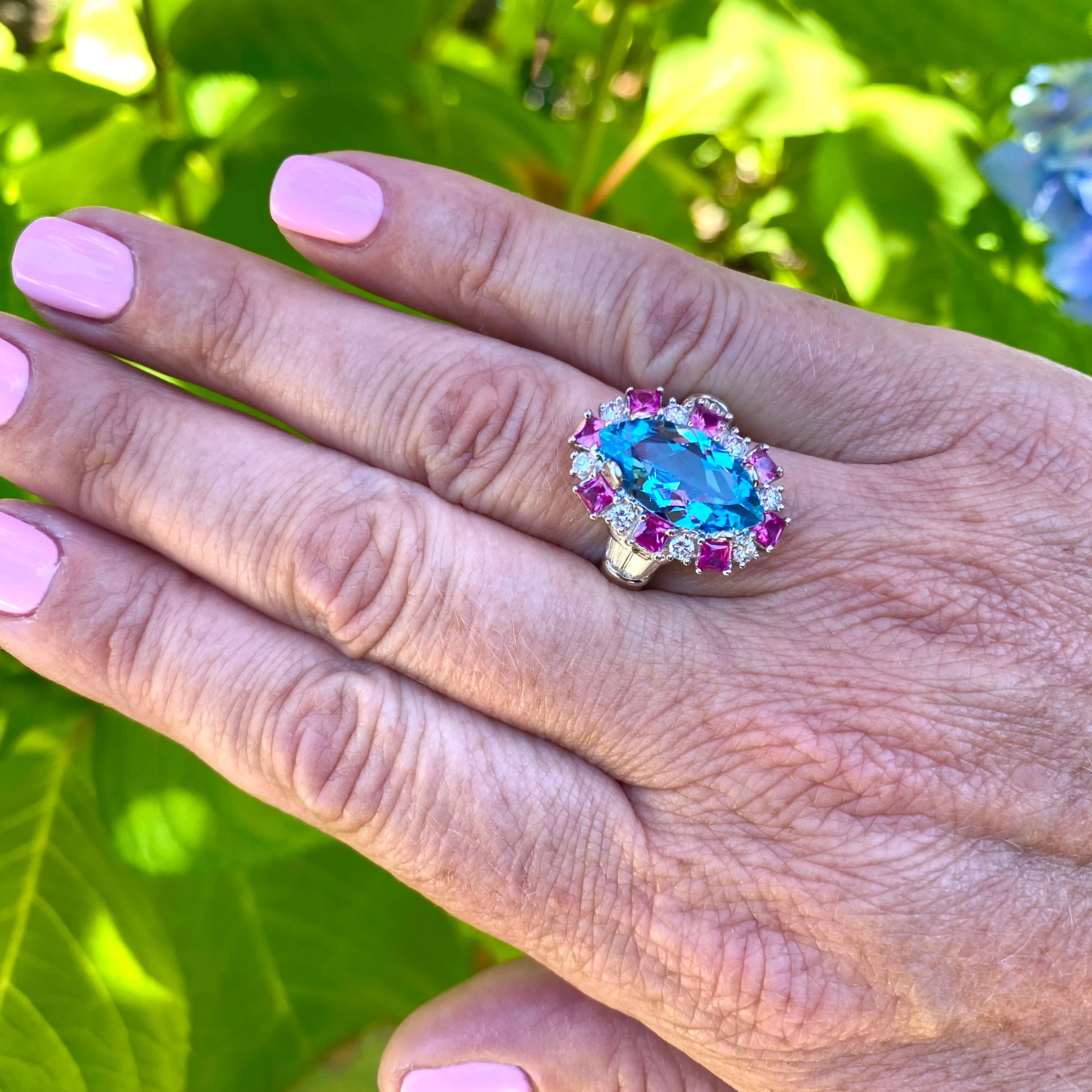 Aquamarine & Diamond Ruby Ring