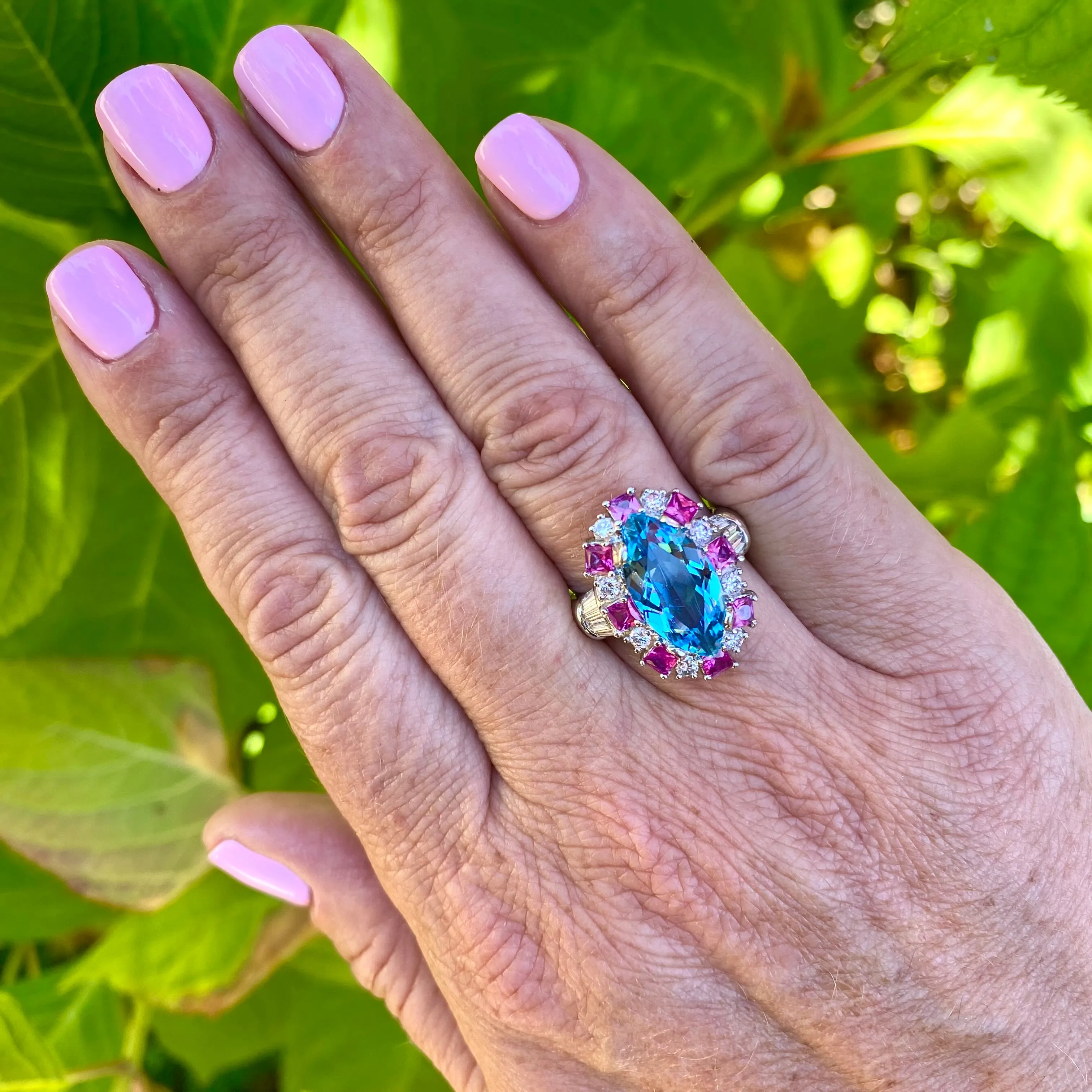 Aquamarine & Diamond Ruby Ring