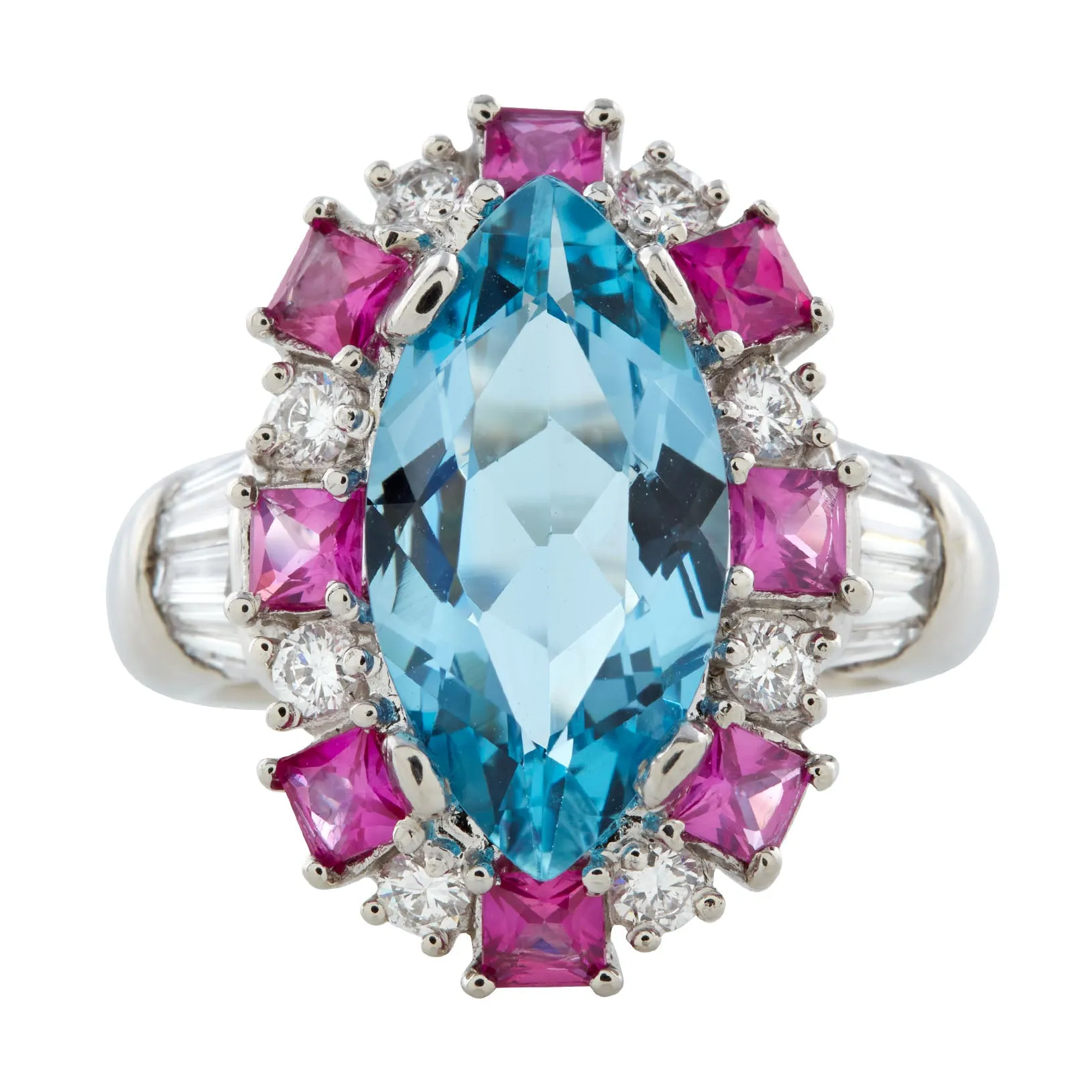 Aquamarine & Diamond Ruby Ring