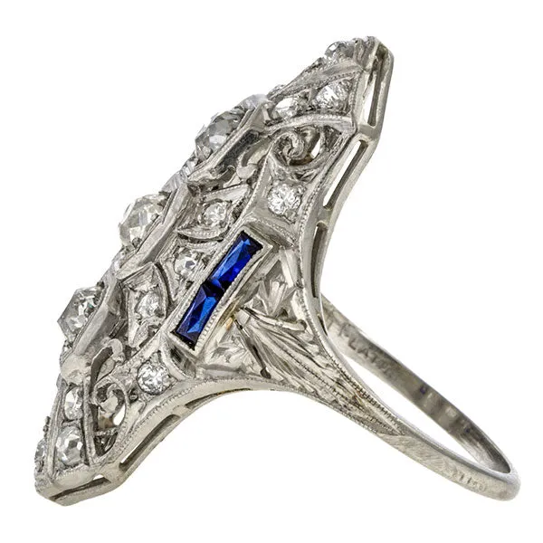 Art Deco Diamond & Sapphire Dinner Ring