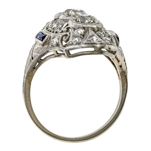 Art Deco Diamond & Sapphire Dinner Ring