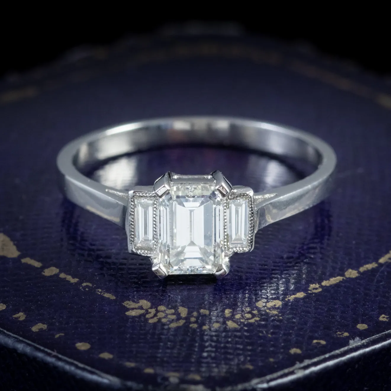 Art Deco Emerald Cut Diamond Trilogy Ring Platinum Circa 1920 Cert