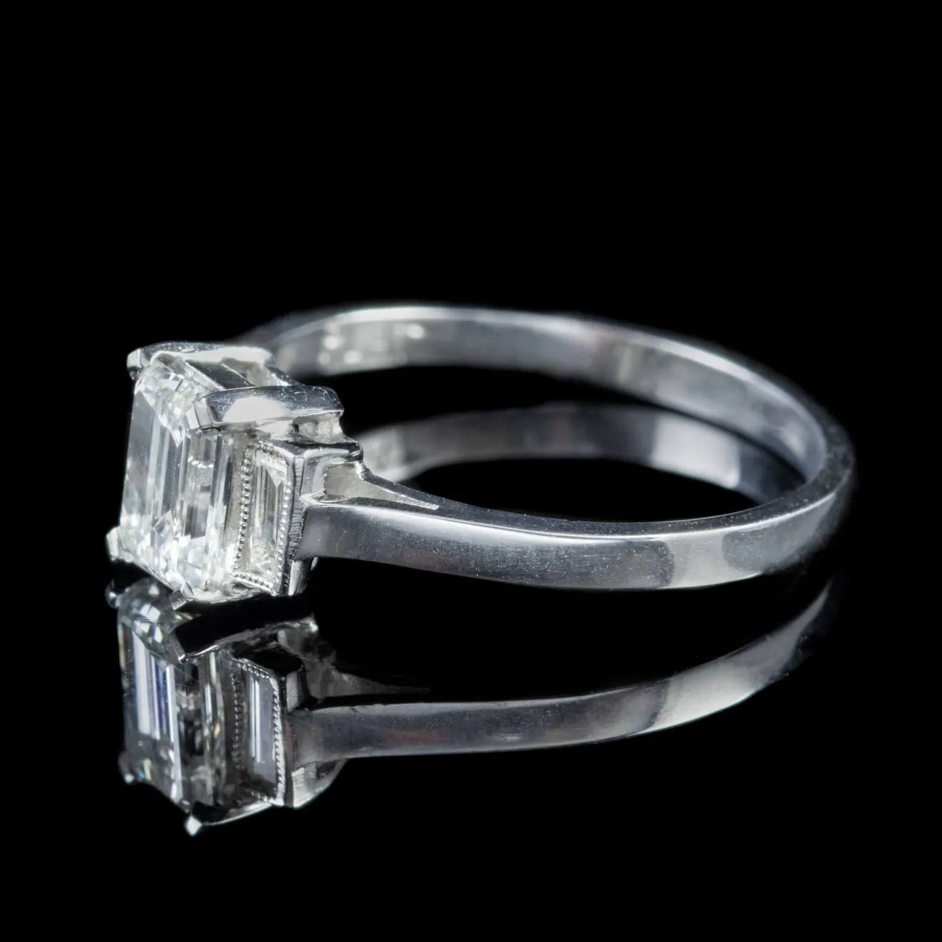 Art Deco Emerald Cut Diamond Trilogy Ring Platinum Circa 1920 Cert