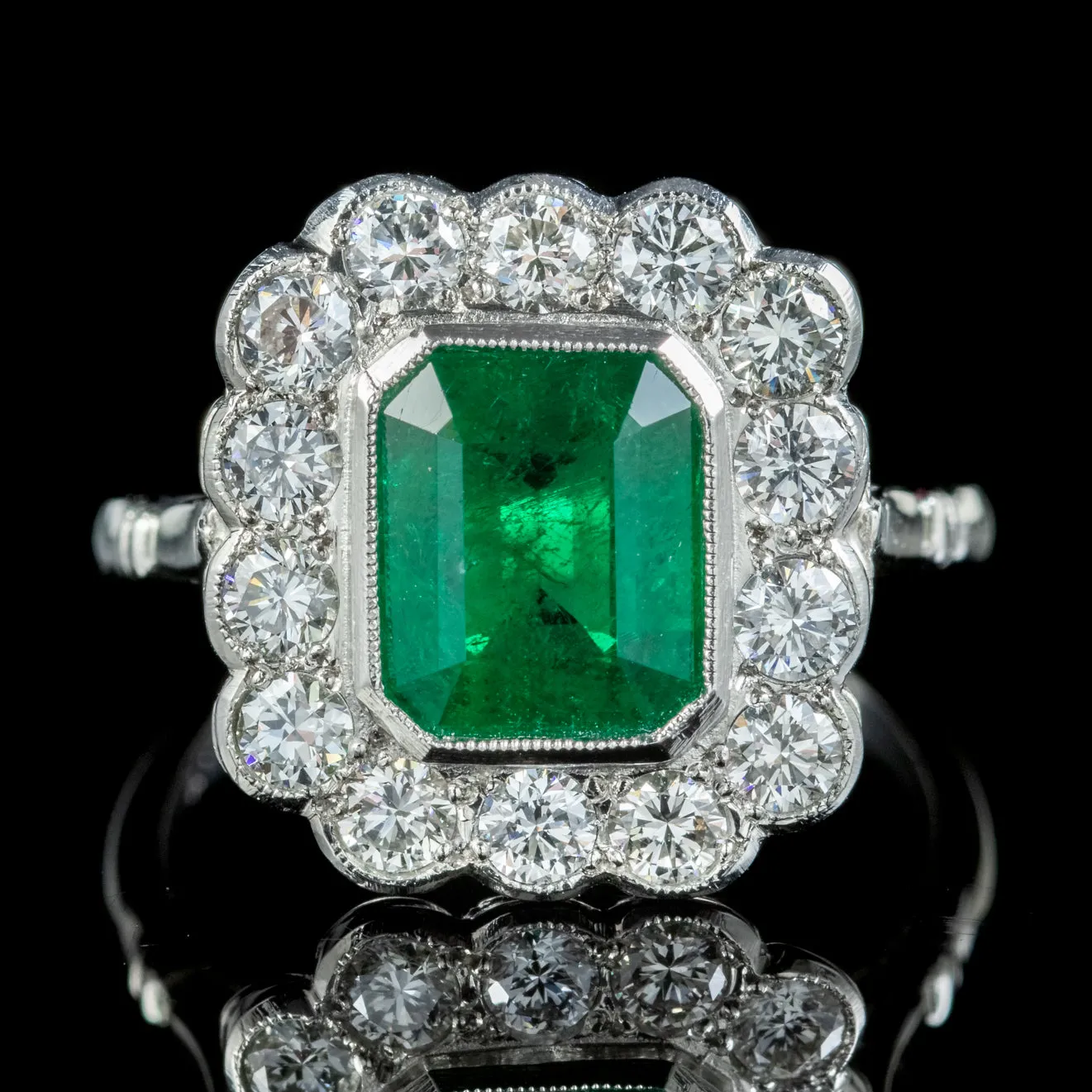 Art Deco Style Emerald Diamond Ring 2.55ct Emerald