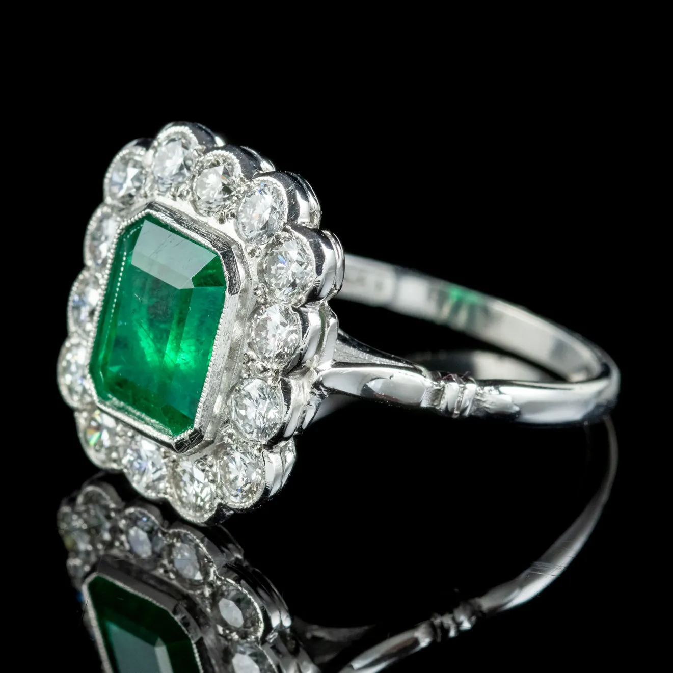 Art Deco Style Emerald Diamond Ring 2.55ct Emerald