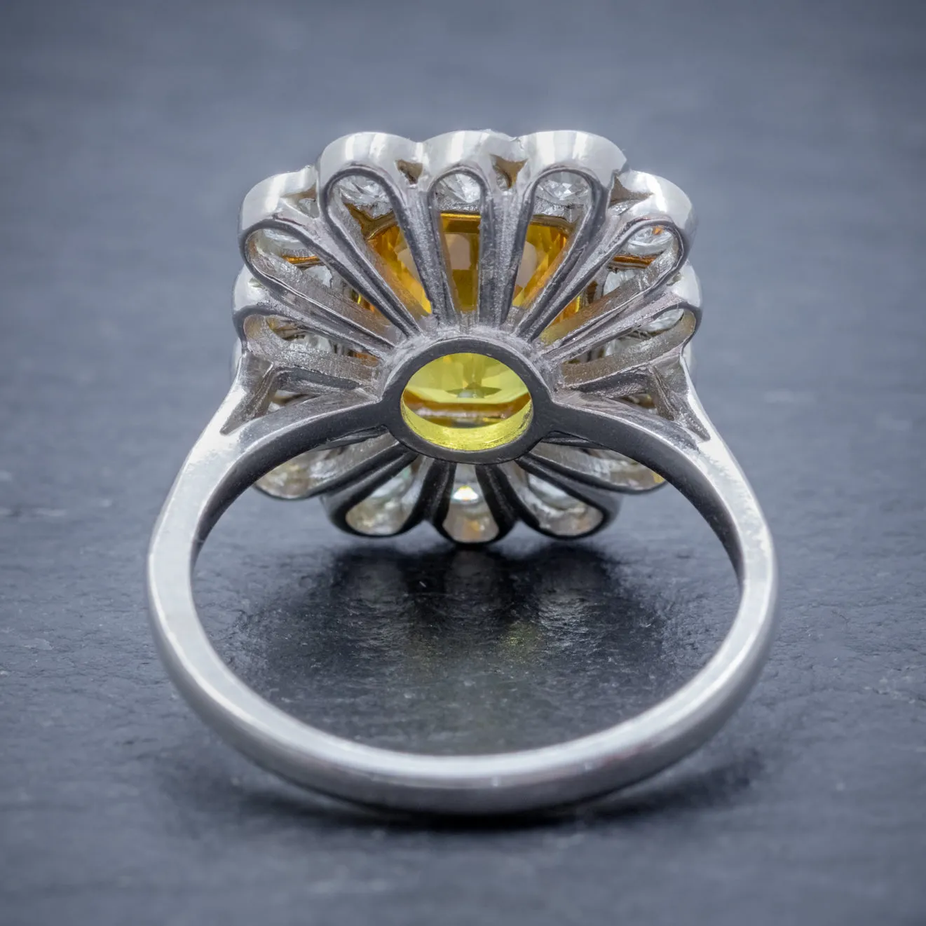 Art Deco Style Yellow Sapphire Diamond Ring 18Ct Gold Platinum 2.50Ct Sapphire 1.50Ct Of Diamond