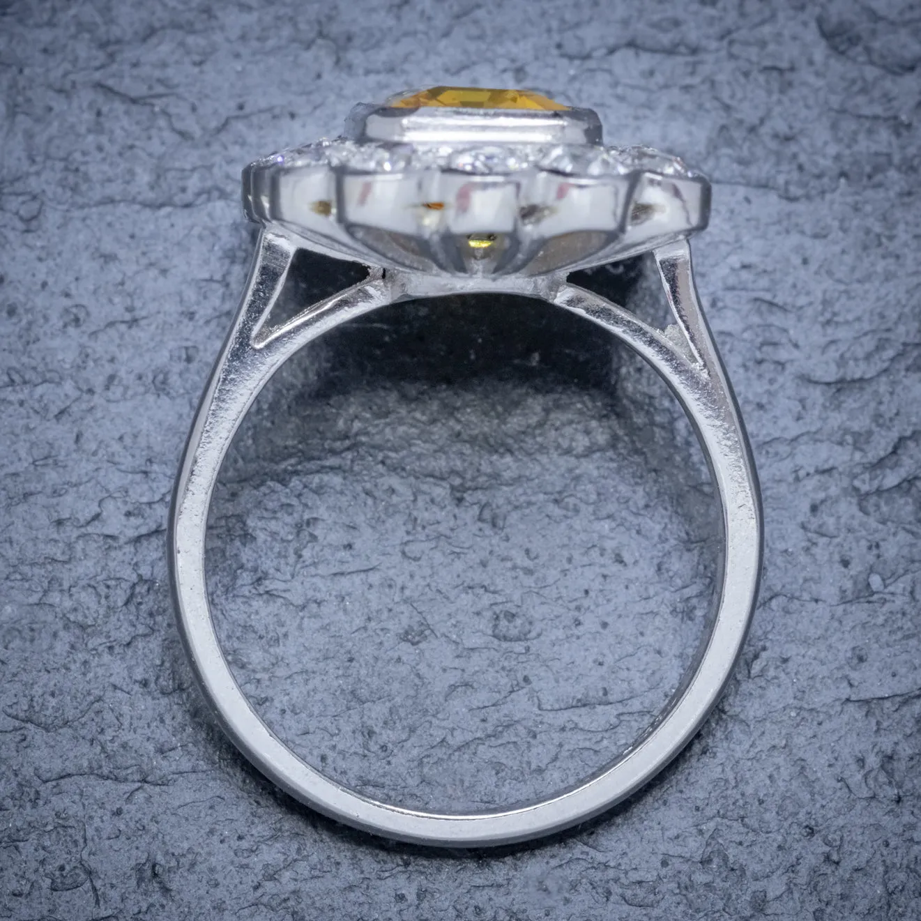 Art Deco Style Yellow Sapphire Diamond Ring 18Ct Gold Platinum 2.50Ct Sapphire 1.50Ct Of Diamond