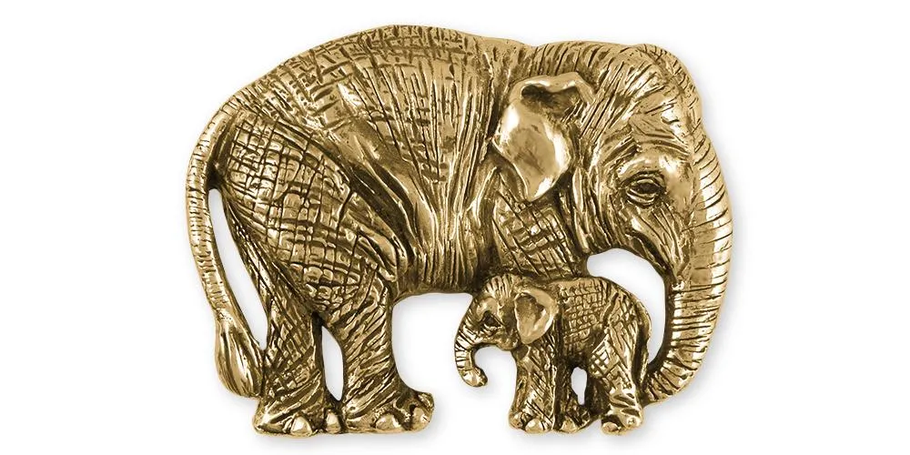 Asian Elephant And Baby Pendant Jewelry 14k Gold Handmade Wildlife Pendant EL9-PG