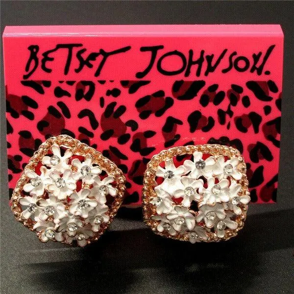 Betsey Johnson Flower White Enamel Lever back Earrings