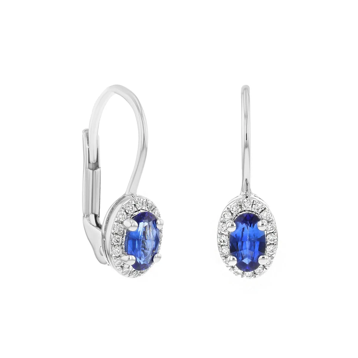 Bijou Collection 0.48ct Sapphire & Diamond Oval Halo Drop Earrings | 9K White Gold