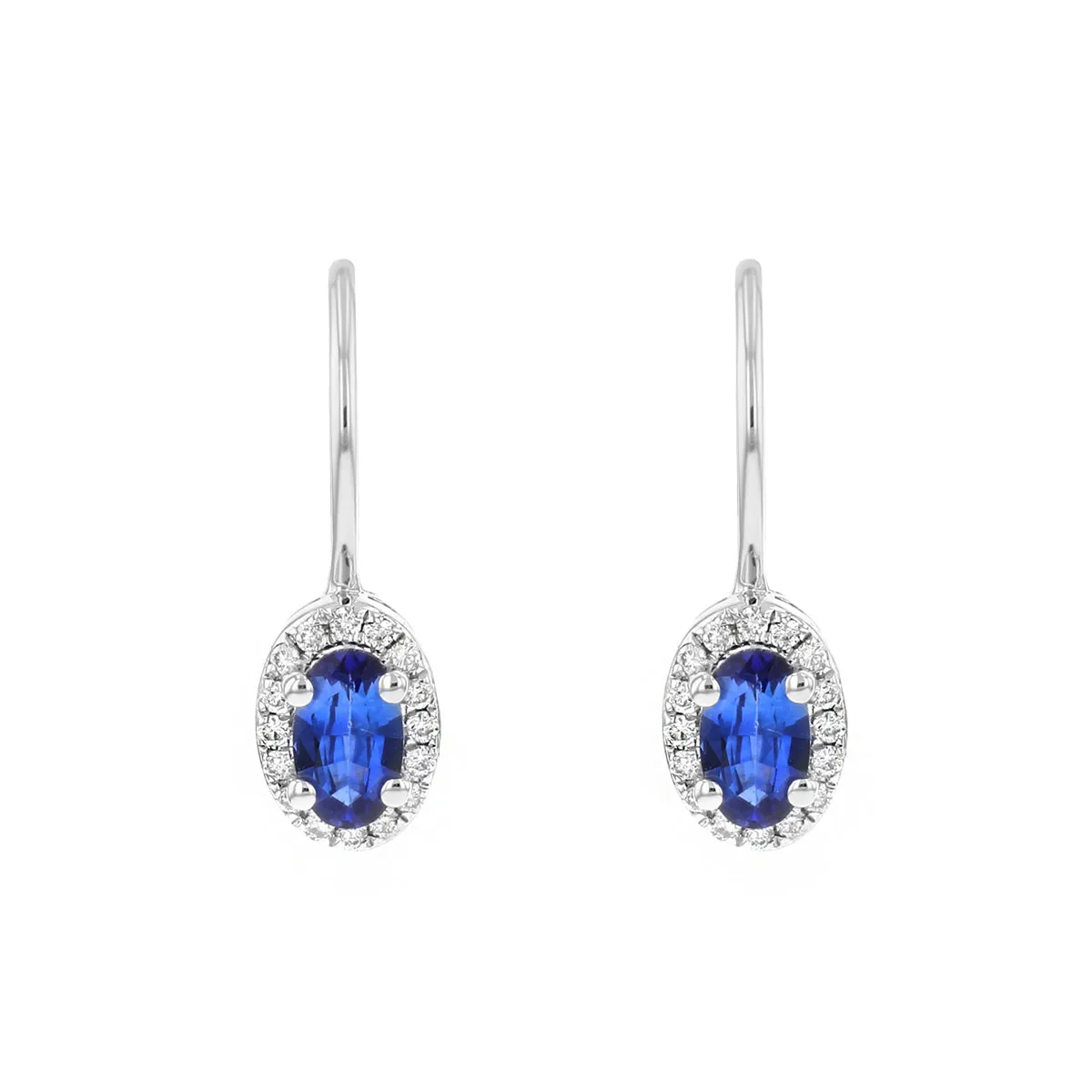 Bijou Collection 0.48ct Sapphire & Diamond Oval Halo Drop Earrings | 9K White Gold