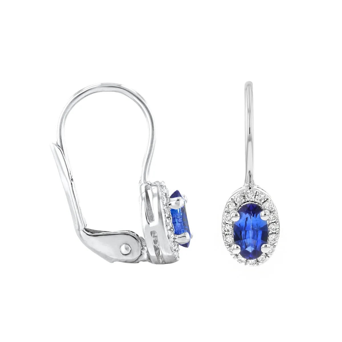 Bijou Collection 0.48ct Sapphire & Diamond Oval Halo Drop Earrings | 9K White Gold