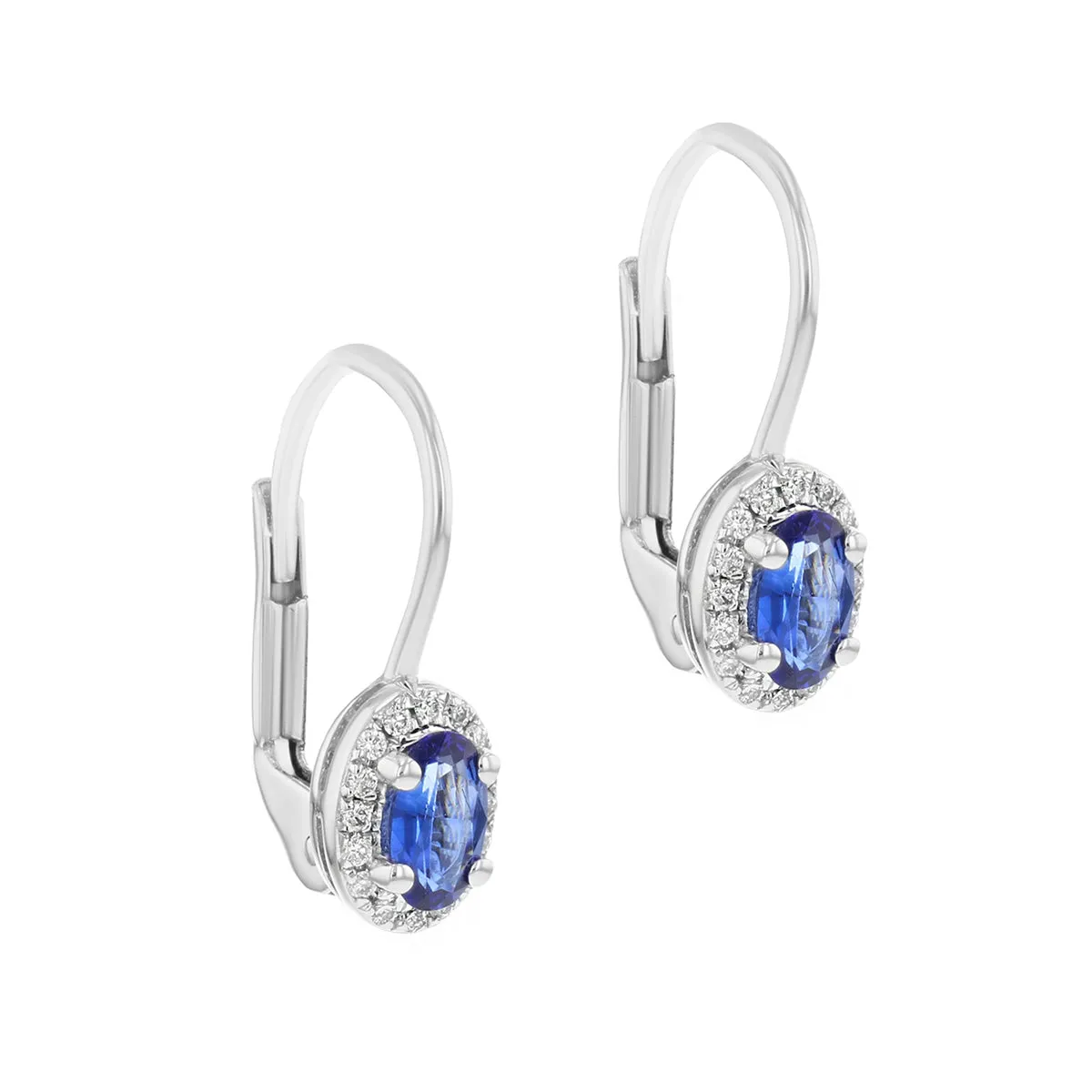 Bijou Collection 0.48ct Sapphire & Diamond Oval Halo Drop Earrings | 9K White Gold