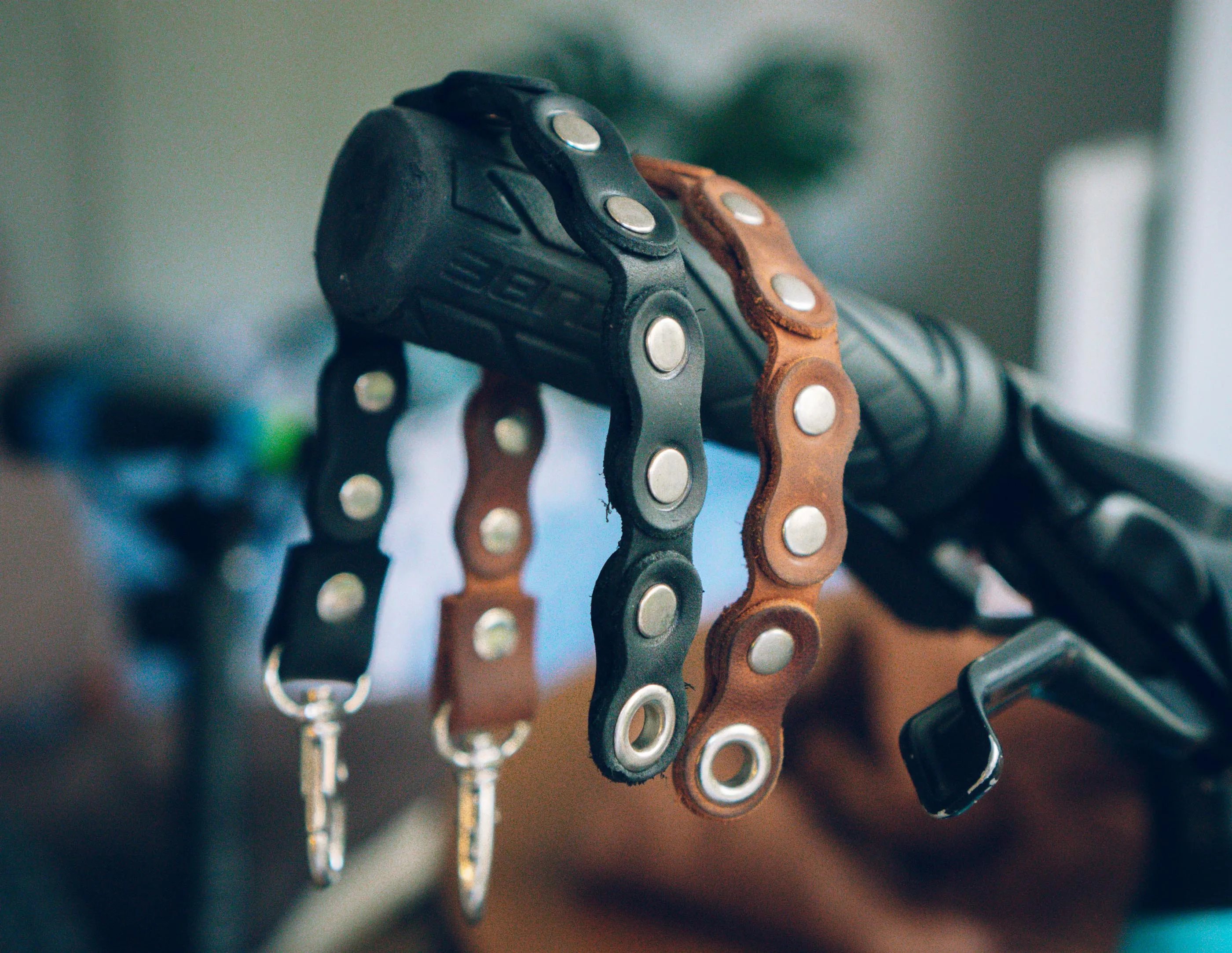 Biker Jewelry | Leather Bike Chain Bracelet