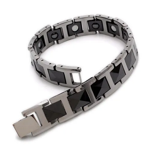 Black & Silver Tungsten Magnetic Hematite Mens Bracelet