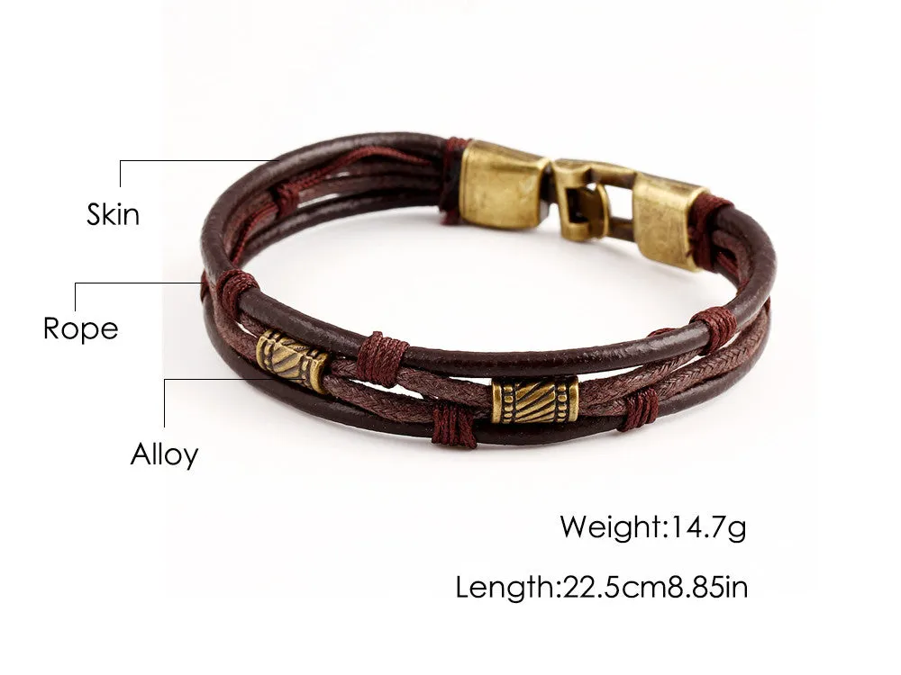 Black Brown Gold-plated Fashion Latin Rope Chain Leather Bracelet And Hide Metal Buckle Decoration Retro Bracelets For Man