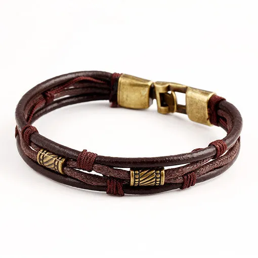 Black Brown Gold-plated Fashion Latin Rope Chain Leather Bracelet And Hide Metal Buckle Decoration Retro Bracelets For Man