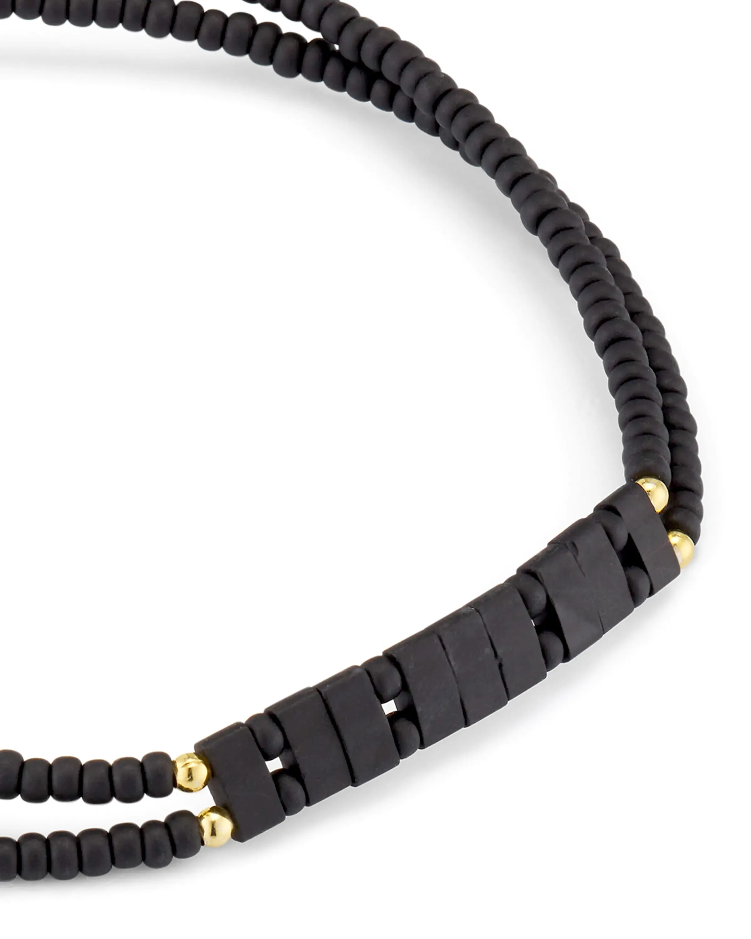 Black Glass Micro-Bead Wax Pull Cord Bracelet