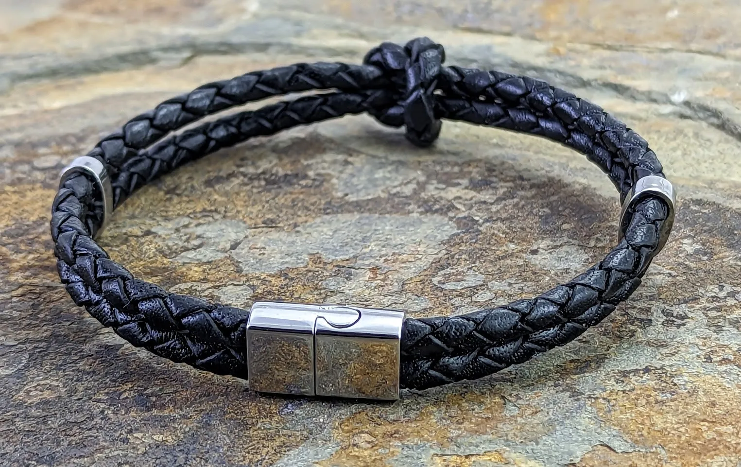 Black leather Bracelet single Knotted style