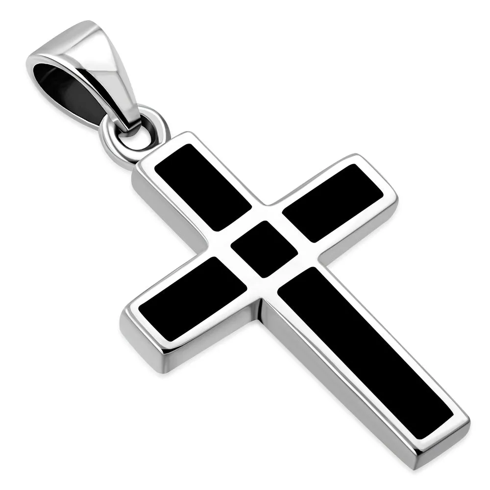 Black Onyx Cross Sterling Silver Pendant