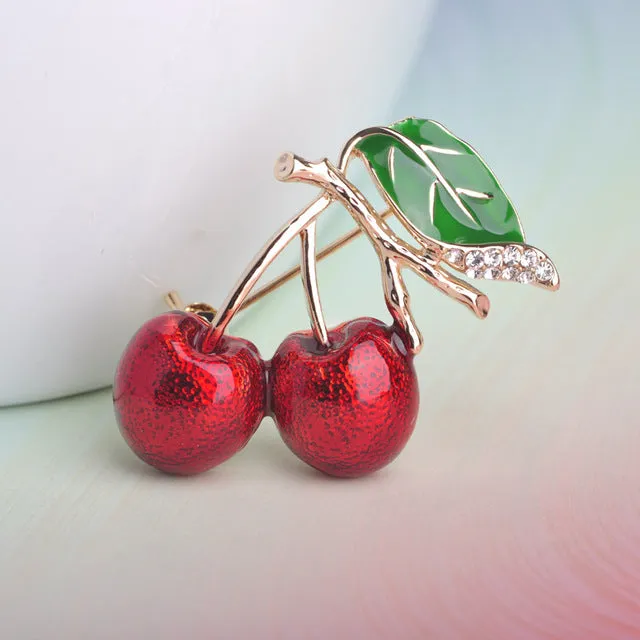 Blucome Red Enamel Brooches For Women Kids Cherry Brooch Corsage Small Bouquet Hijab Pins Feminino Party Bag Dress Accessories