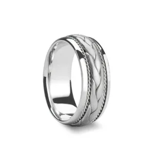 BRAIDED PATTERN CENTER PLATINUM 950 WEDDING BAND FOR MEN BY NOVELL - 8MM