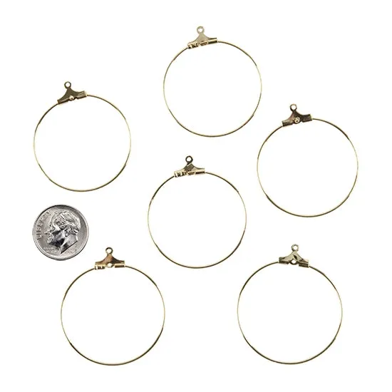 Brass Pendants - Hoops 18k Gold Plated - Pkg/6