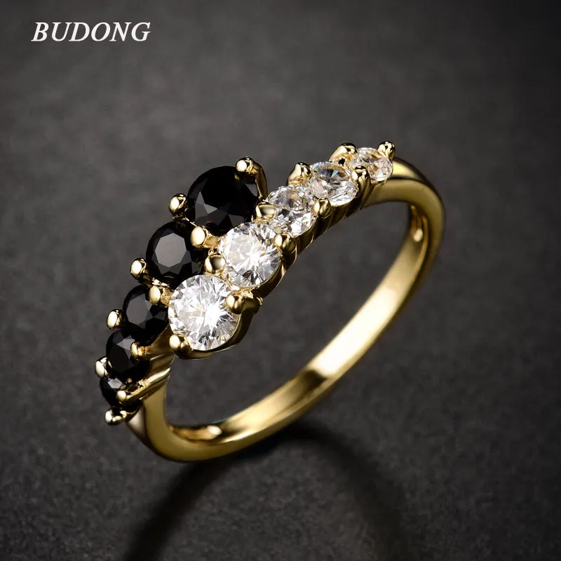 BUDONG New Fashion 2016 Finger Midi Ring for Women Gold-Color Rings White & Black Engagement Wedding Rings CZ Zircon Jewelry