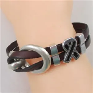 Burgundy Flat Leather Awareness Ribbon Bracelet