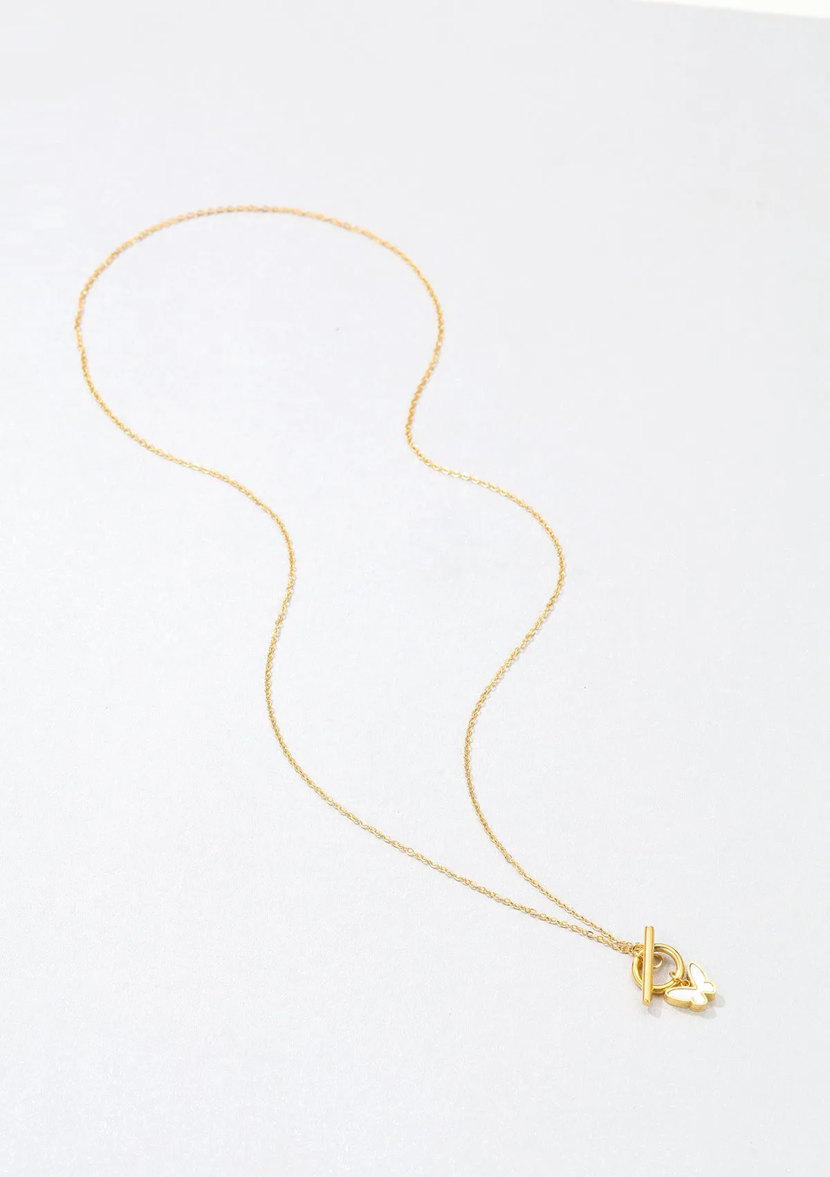 Butterfly Pendant T-Bar Necklace Gold