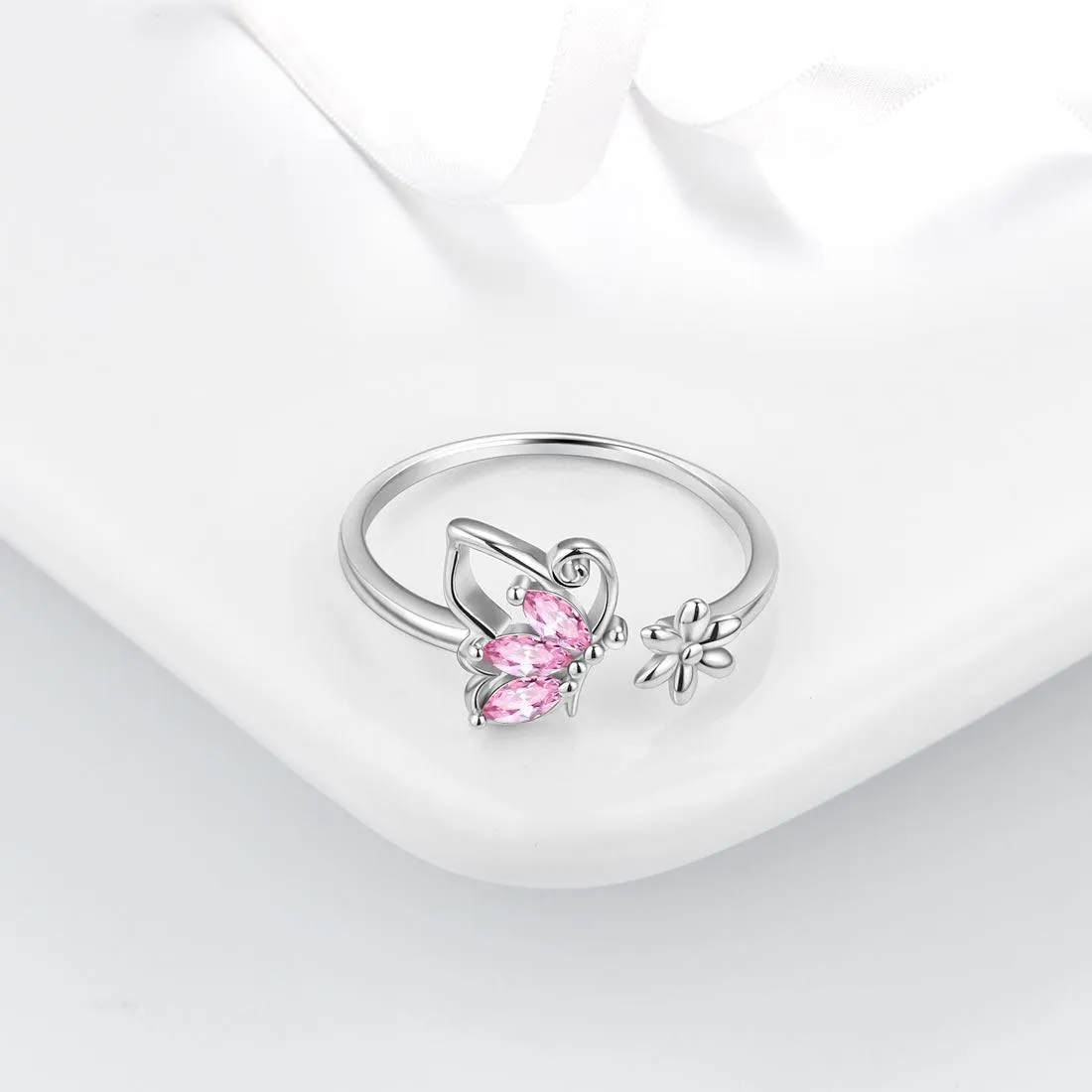 Butterfly Ring Open Birthstone October Tourmaline Women Girls Jewelry Birthday Gift