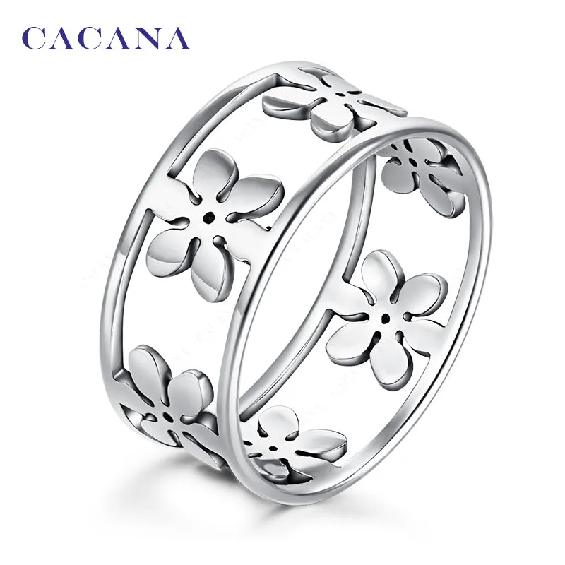 CACANA Stainless Steel Rings For Women Five Petals Fashion Jewelry Wholesale NO.R166