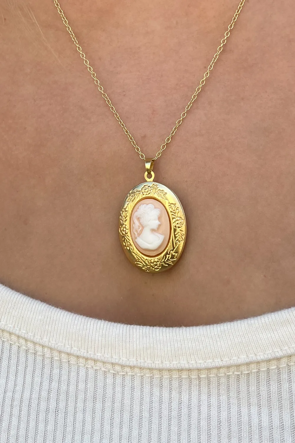 Cameo Pink Locket Necklace