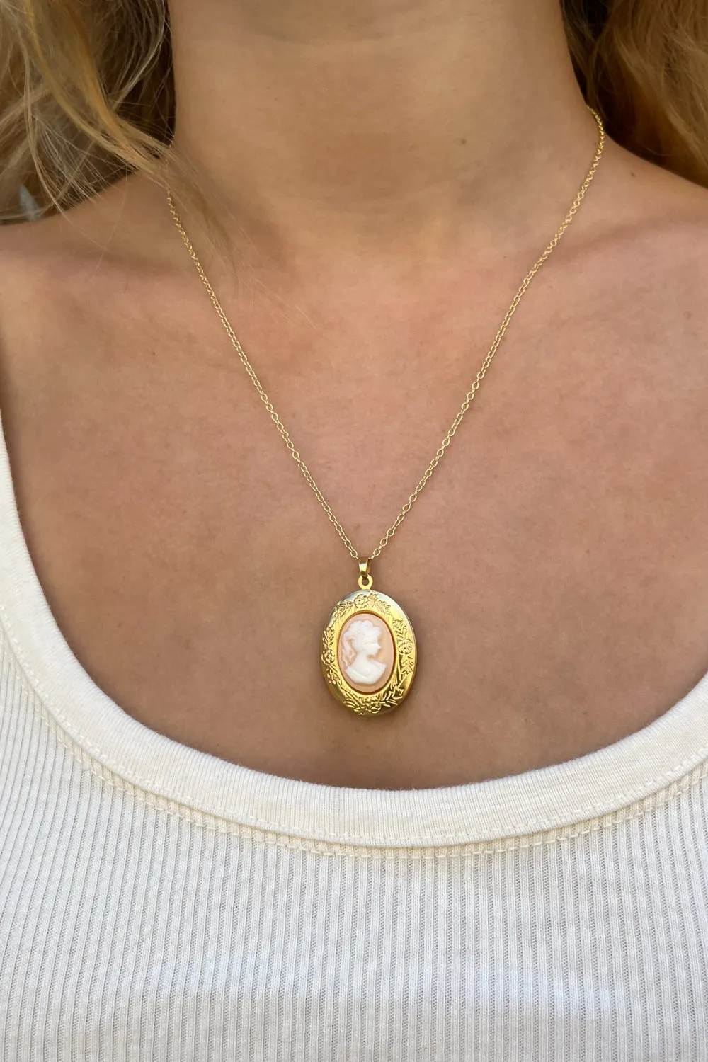 Cameo Pink Locket Necklace