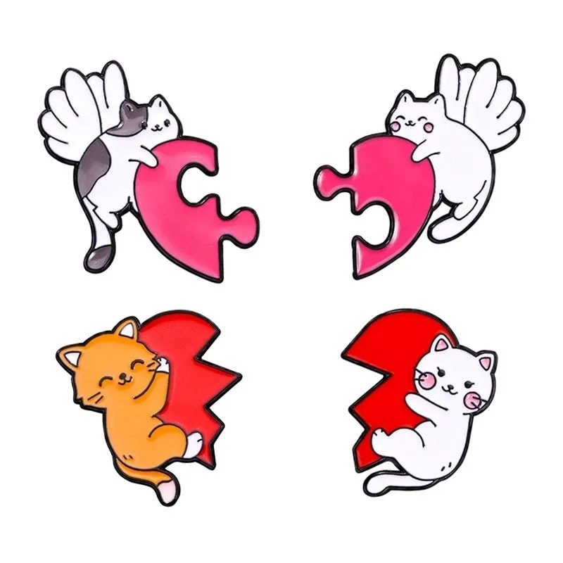 Cartoon Style Cute Simple Style Heart Shape Cat Alloy Enamel Plating Unisex Brooches Collar Pin